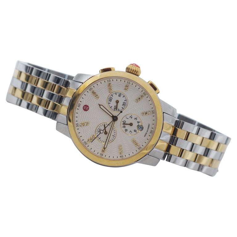 Michele Uptown Gold and Silver Chronograph Watch NEW✓MICHELE UPTOWN GOLD TONE 28 DIAMONDS CHRONOGRAPH  main image 4