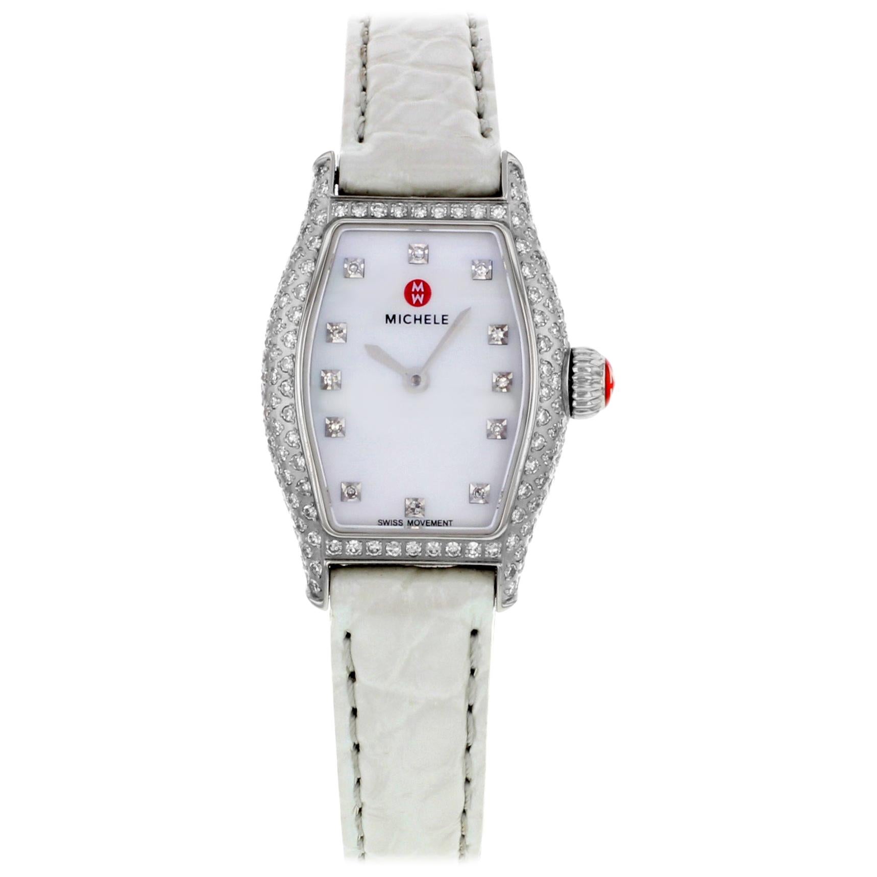 Michele Urban Coquette White MOP Dial Diamonds Steel Ladies Watch MWW08A000223