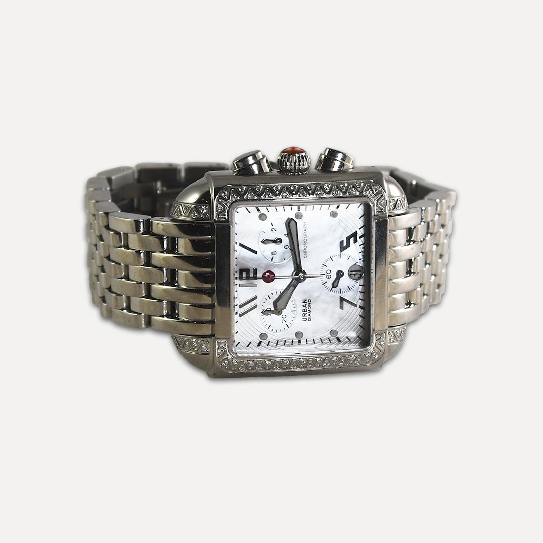 Michele Urban Diamond & Stainless Steel Watch In Excellent Condition For Sale In Laguna Beach, CA