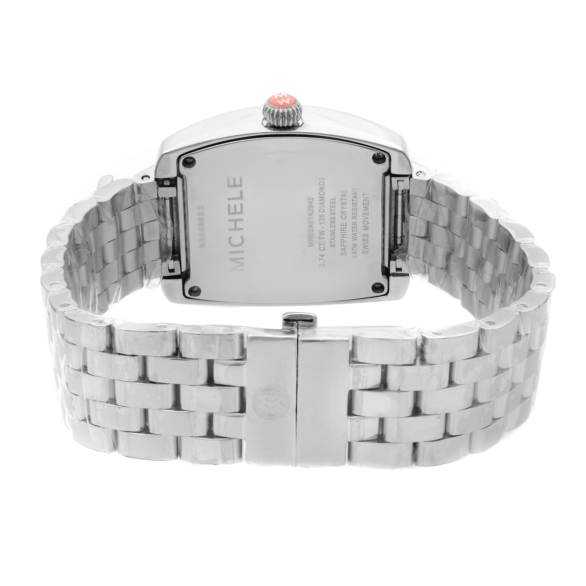 Michele Urban Mini Steel Diamond Silver Dial Quartz Ladies Watch MWW02A000508 In New Condition In New York, NY