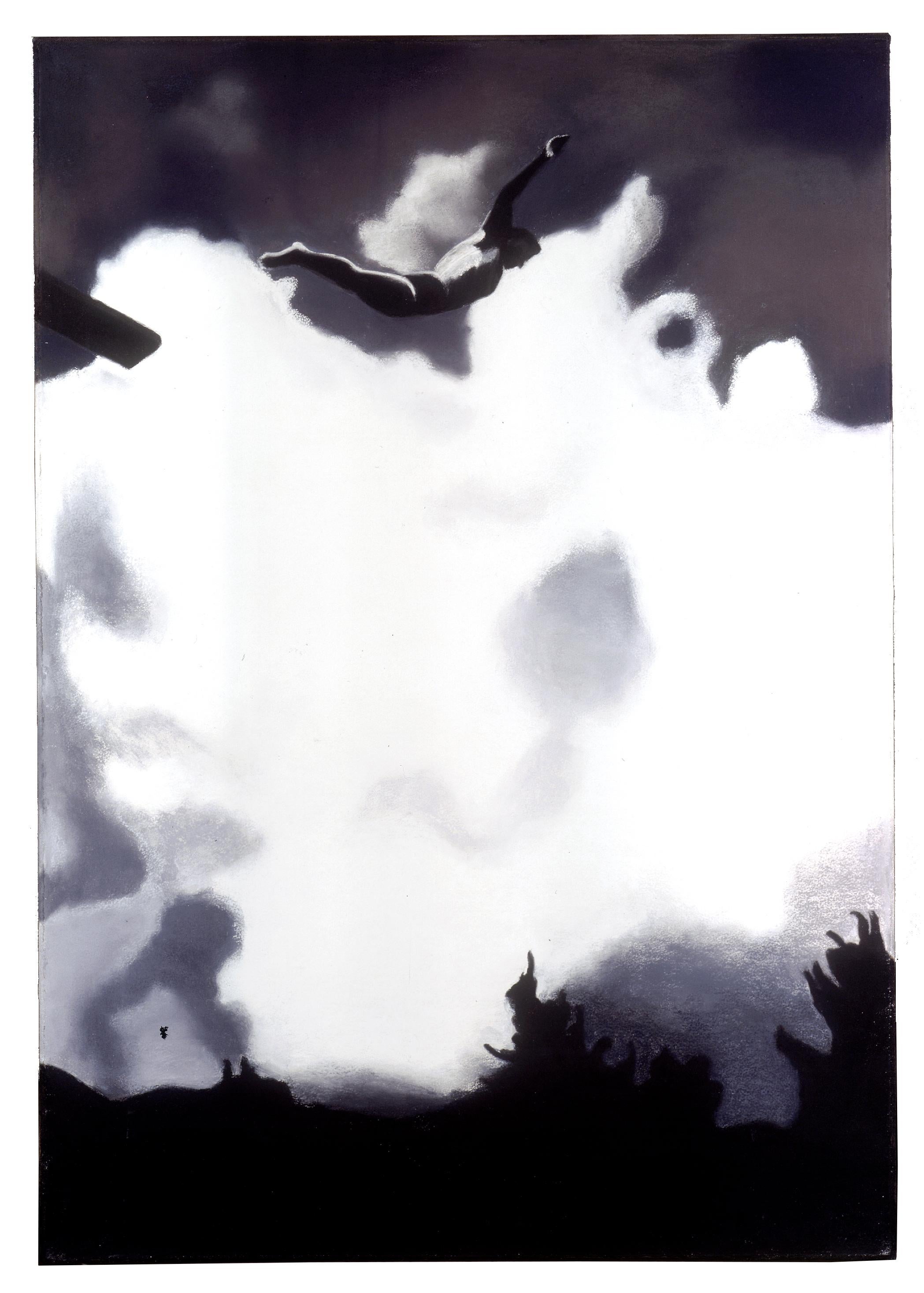 Peinture de paysage abstrait nuage et eau noir et blanc de Diver Michele Zalopany