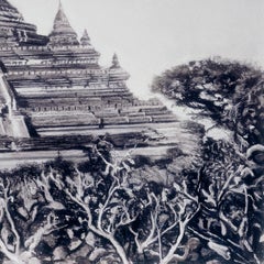 Templo de Michele Zalopany, paisaje de un templo birmano en carboncillo y pastel