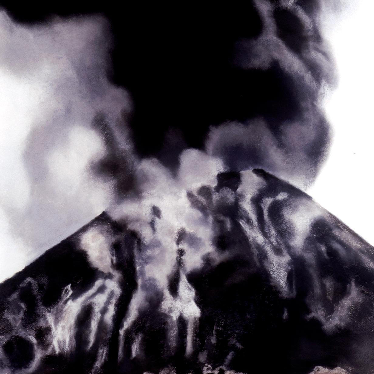 Volcano by Michele Zalopany black and white large scale landscape painting For Sale 1