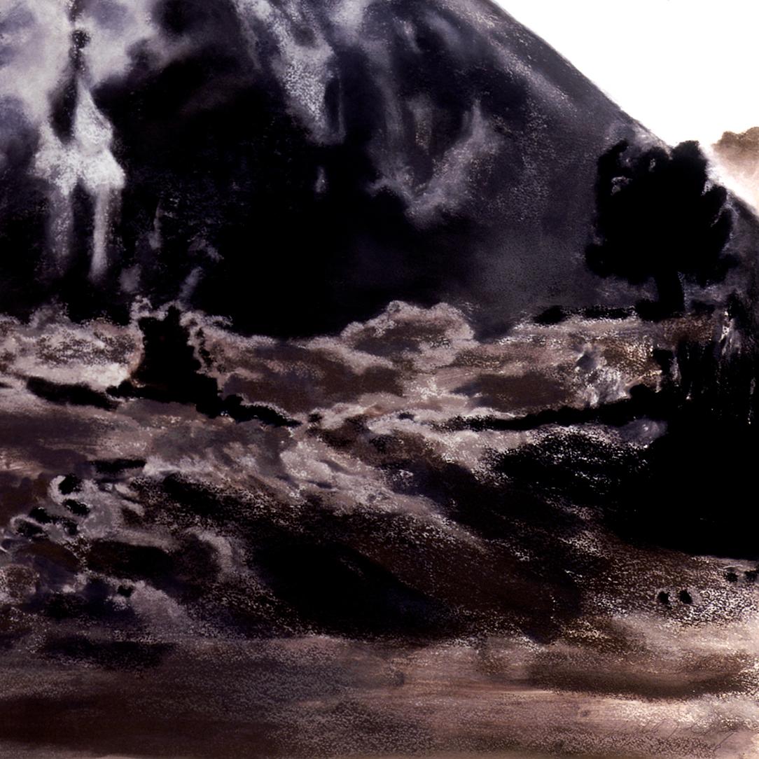 Volcano by Michele Zalopany black and white large scale landscape painting For Sale 2