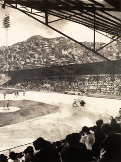 Baseball Game: realist large-scale black and white drawing of sports game 