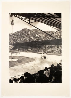 Baseball Game: realist large-scale black and white drawing of sports game