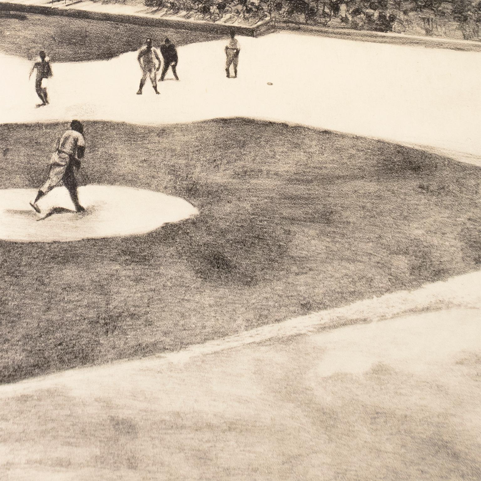 Baseball Game : dessin réaliste à grande échelle en noir et blanc d'un jeu de sport  en vente 1