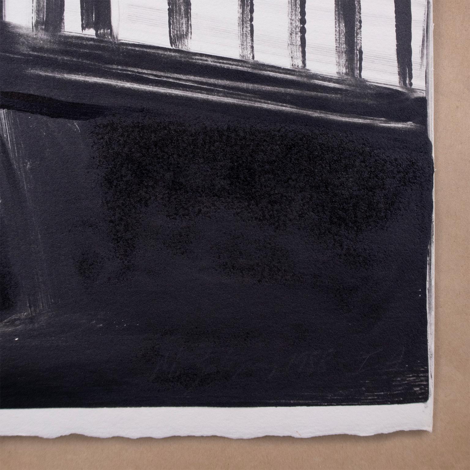 Intérieur I - Grande peinture monotype en noir et blanc d'intérieur moderne minimaliste  - Contemporain Print par Michele Zalopany