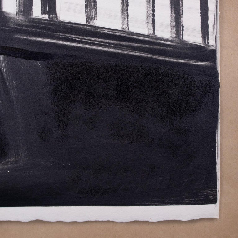 Interior I black, white large Monotype painting of modern minimalist interior  - Contemporary Print by Michele Zalopany