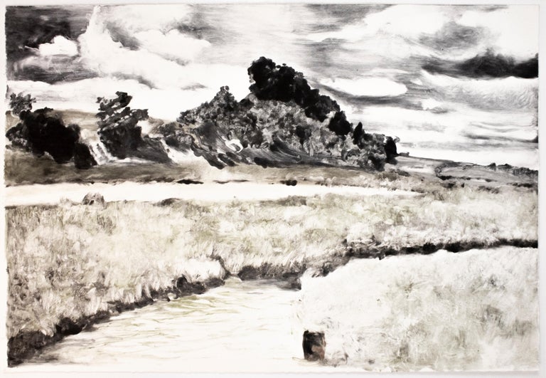 Michele Zalopany Landscape Print - Landscape: abstract black, white, green and grey American West landscape