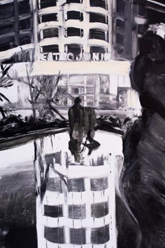 Teatro Junín, Caracas, Venezuela: black white city neon lights night landscape