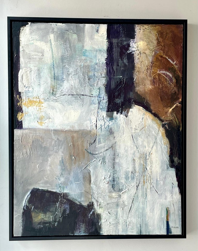 Abstract Painting titled Close the Divide in neutral colors and gold ...