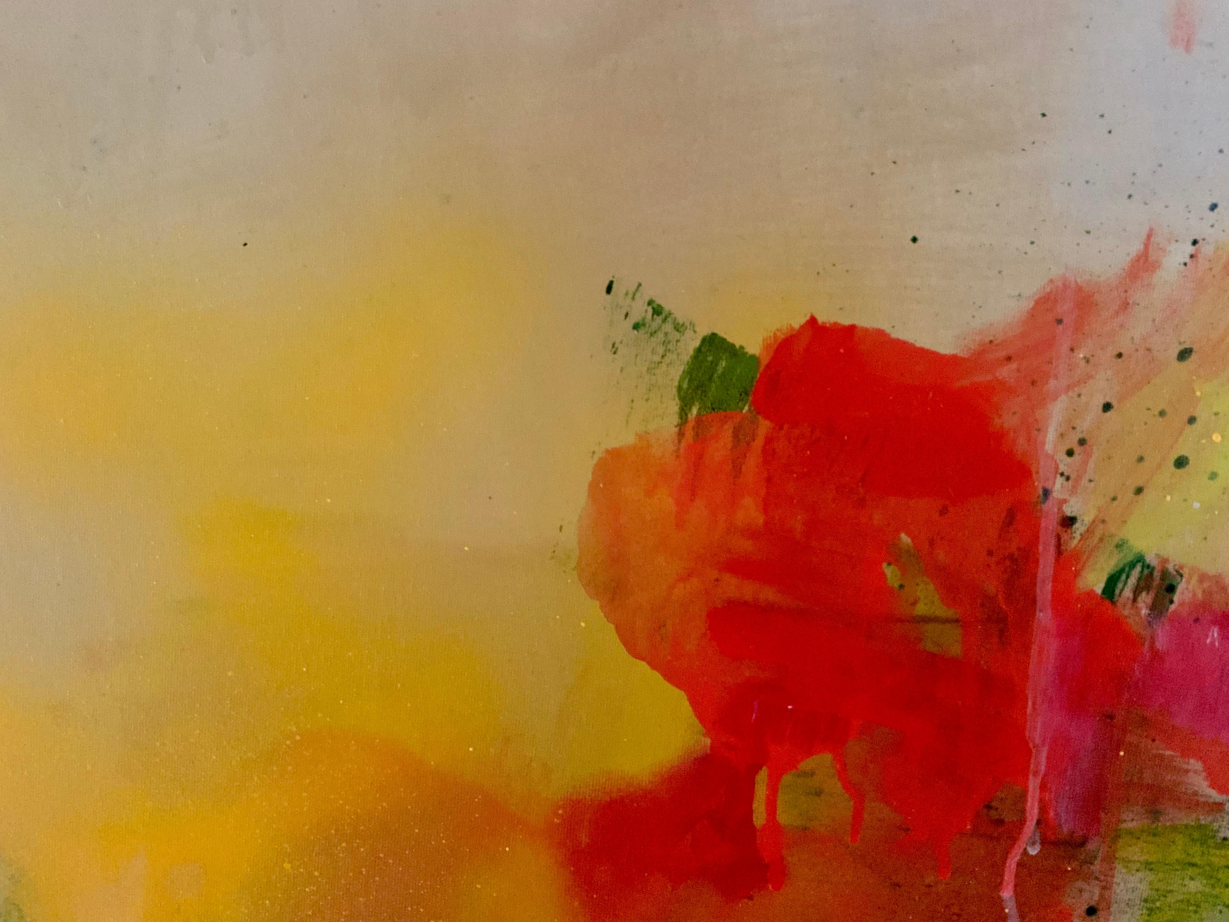 Großes abstraktes modernes Gemälde in kräftigen Farben in Rot, Türkis, Orange und Grün.  (Abstrakter Expressionismus), Mixed Media Art, von Michele Zuzalek