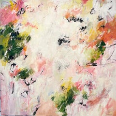 Large abstract original painting in pinks and soft green titled 'Her Wild Heart'