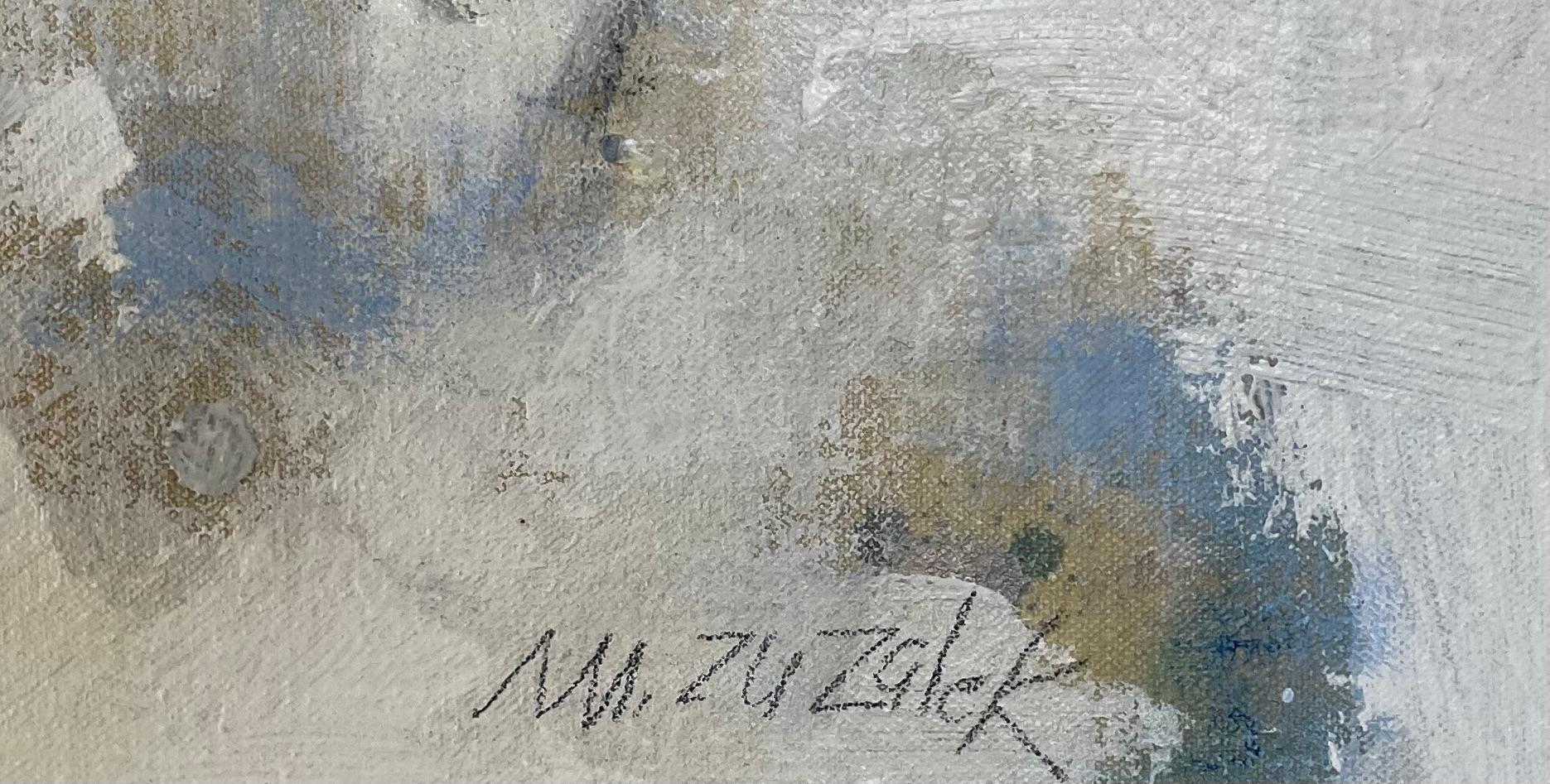 Großes modernes abstraktes horizontales Gemälde mit dem Titel Changing Tides (Beige), Abstract Painting, von Michele Zuzalek