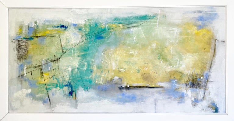 Large modern abstract horizontal painting titled Changing Tides - Painting by Michele Zuzalek