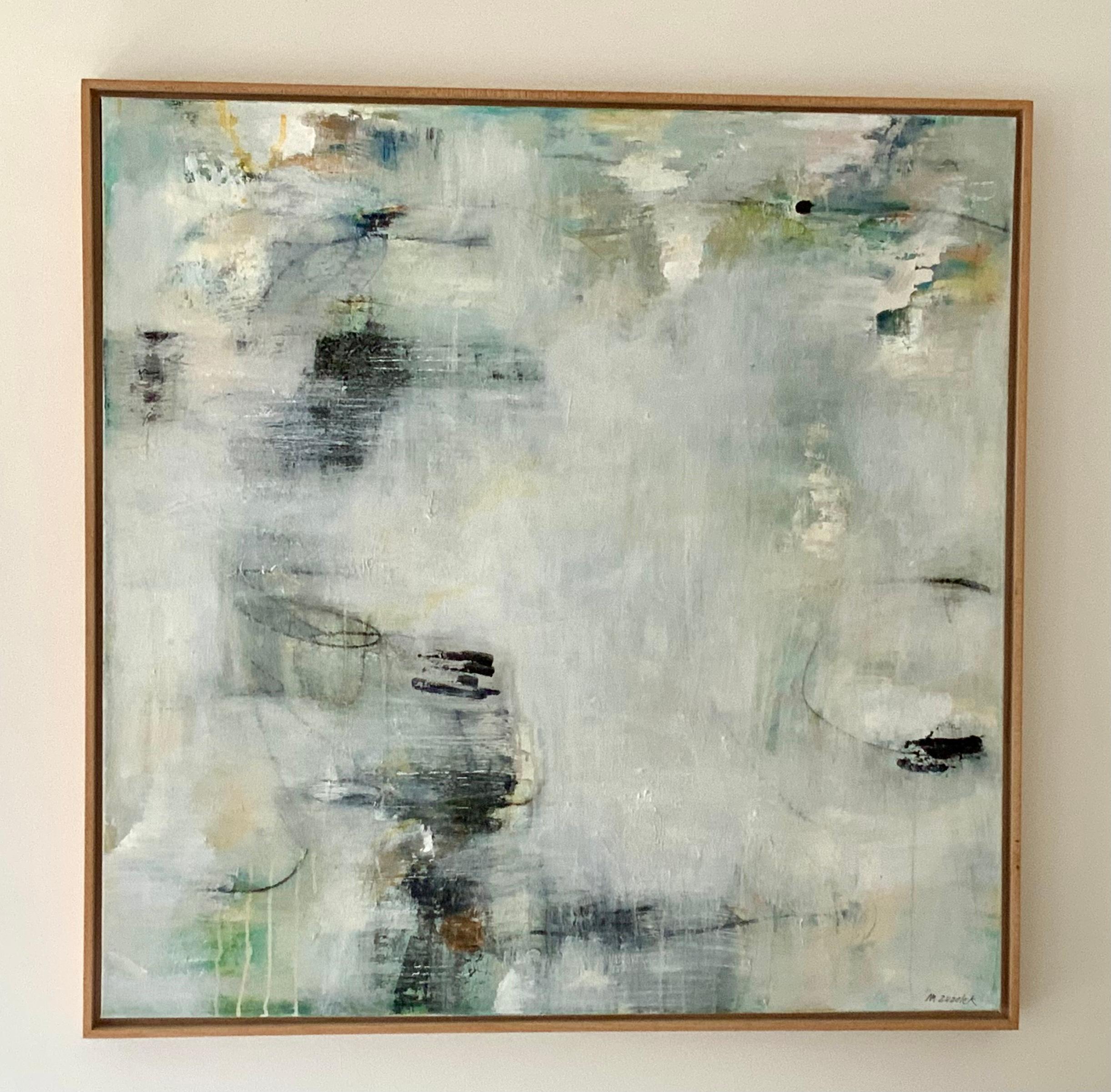 Large original abstract expressionism painting in neutral colors 