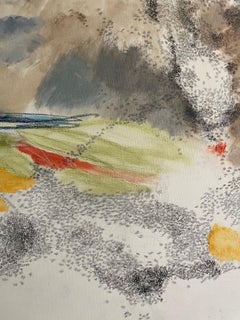 "Murmuration" large abstract horizontal painting with mixed media.