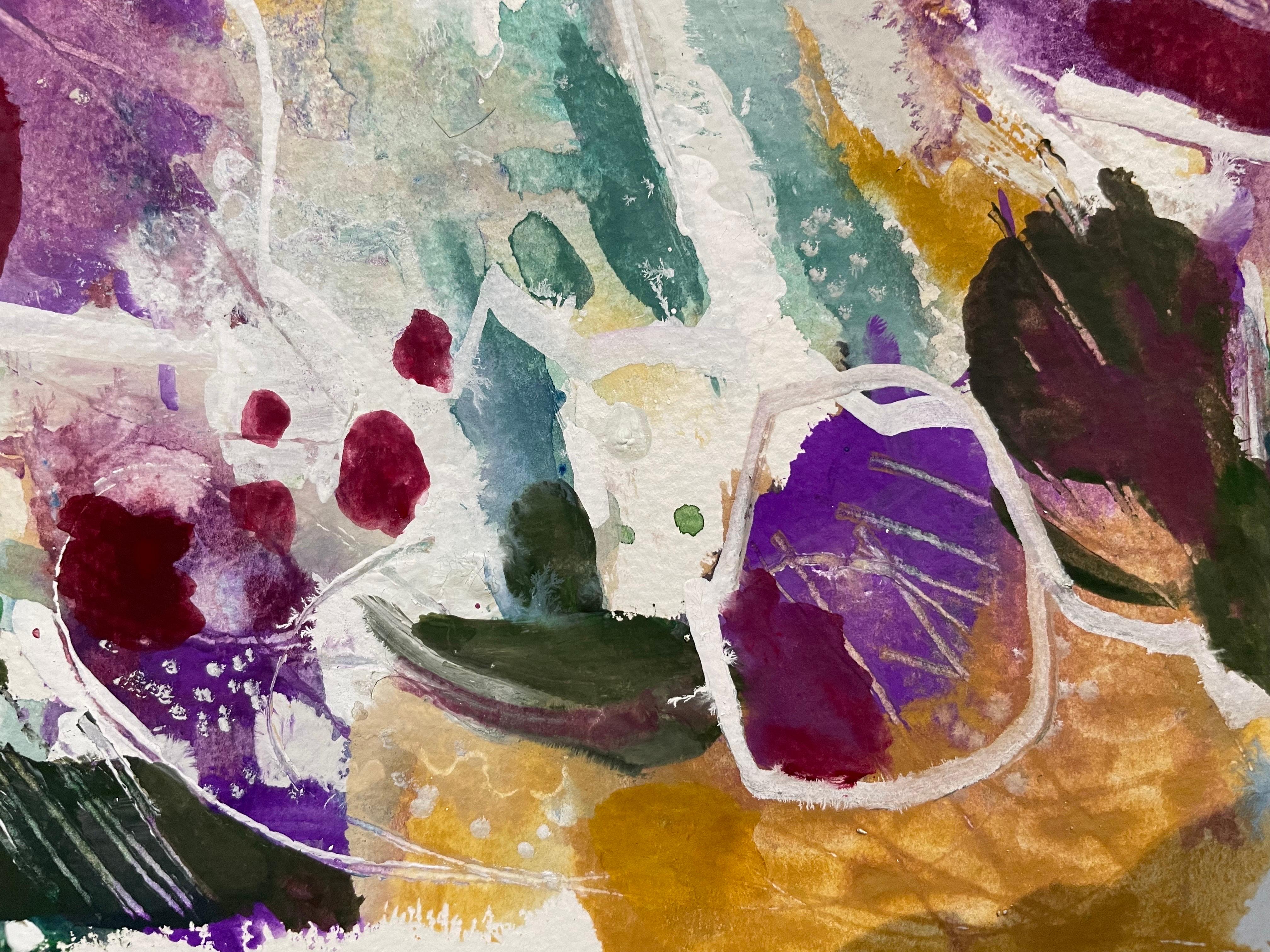 Original abstract painting in purples and golds titled Pinot and Chards  - Painting by Michele Zuzalek