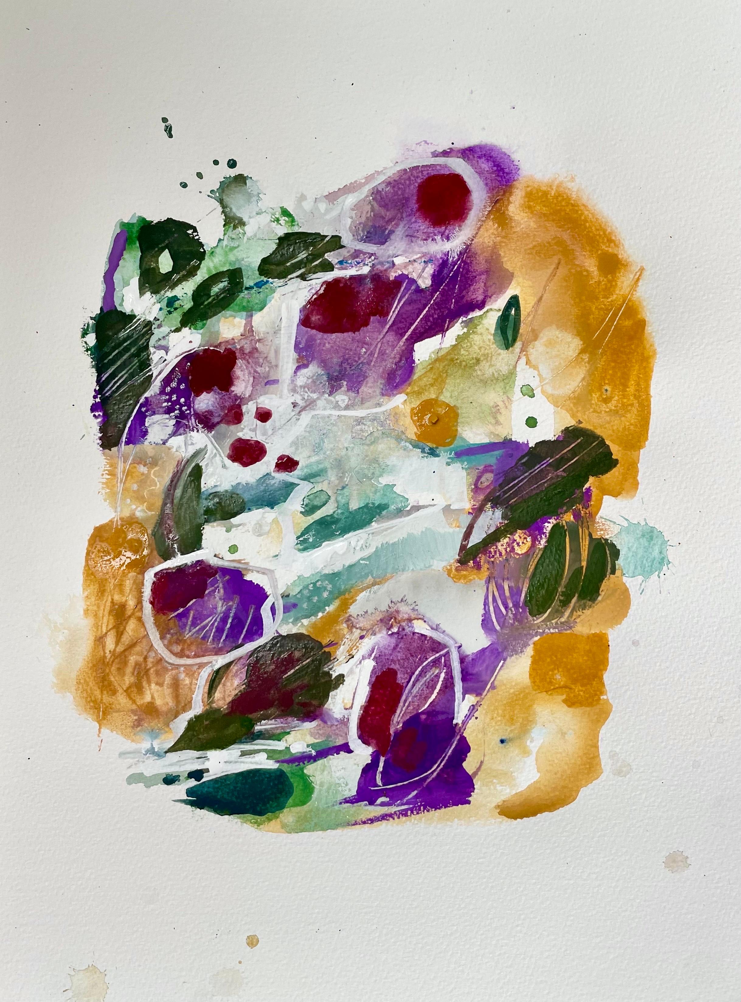 Michele Zuzalek Abstract Painting - Original abstract painting in purples and golds titled Pinot and Chards 