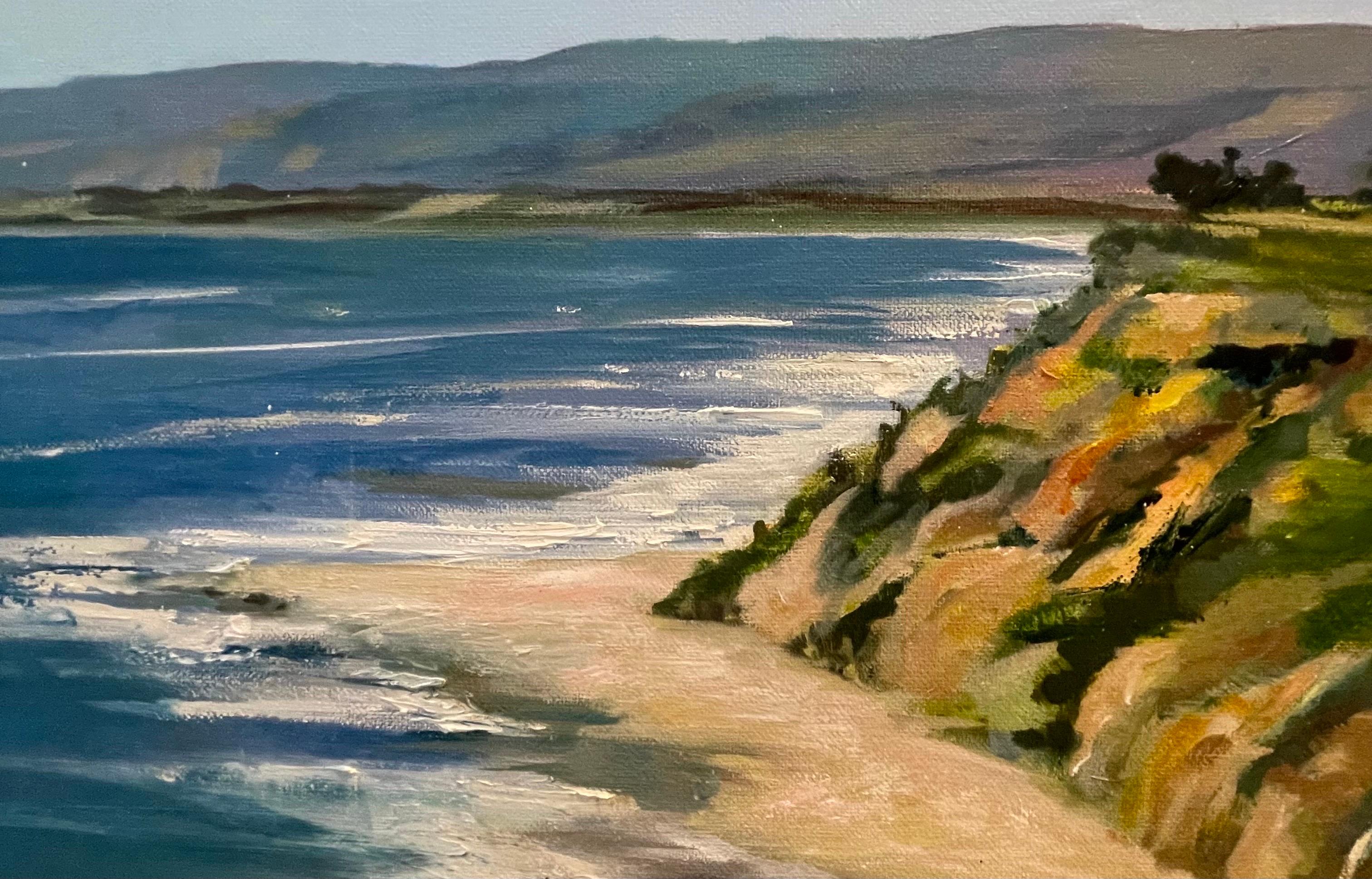 Santa Barbara California seascape titled Above Hendreys Beach - Painting by Michele Zuzalek