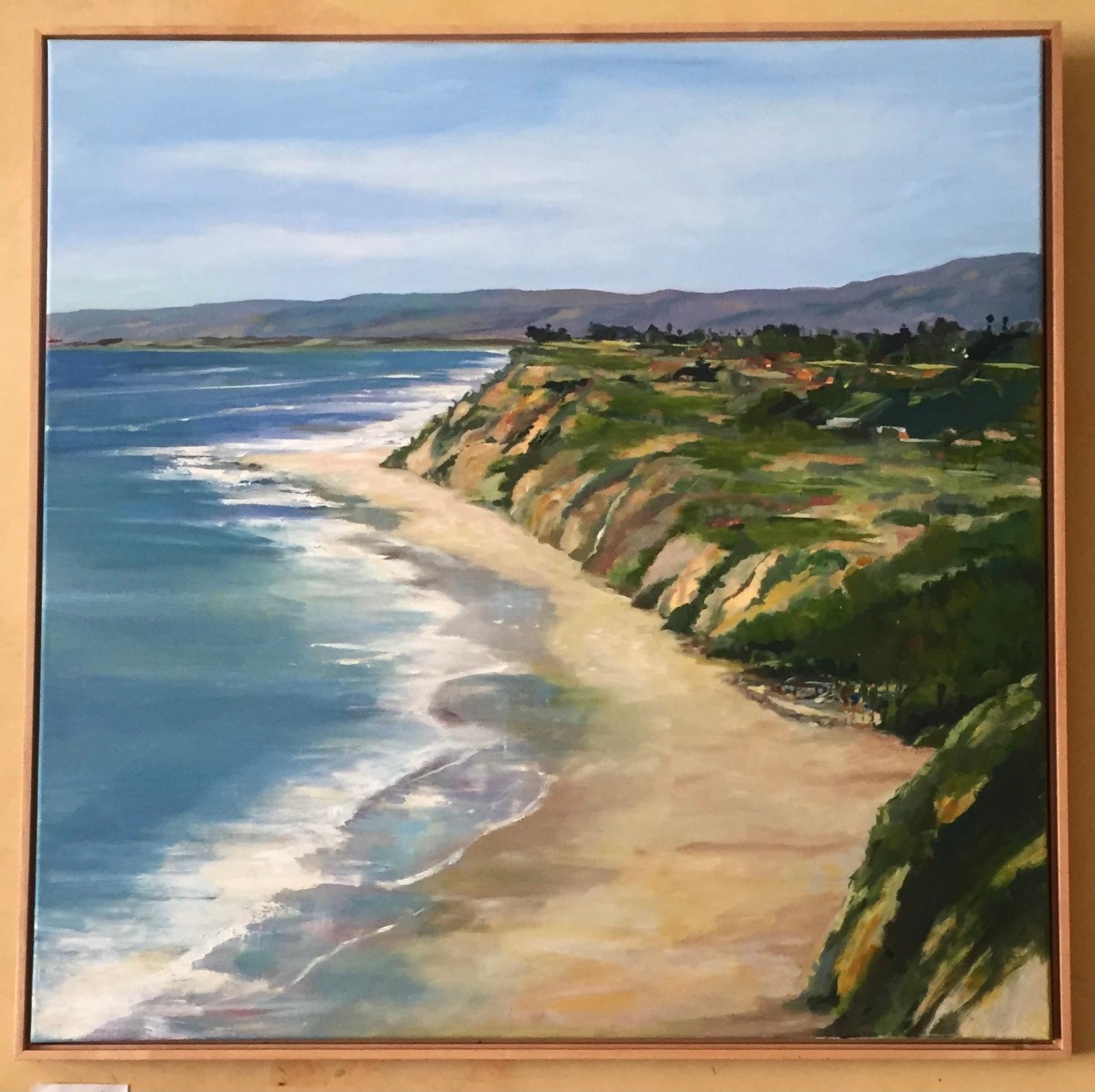 Santa Barbara California seascape titled Above Hendreys Beach - Brown Landscape Painting by Michele Zuzalek