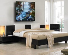 "Trouver Le Bon Moment" Large Abstract Landscape Blues Browns by Michele Zuzalek