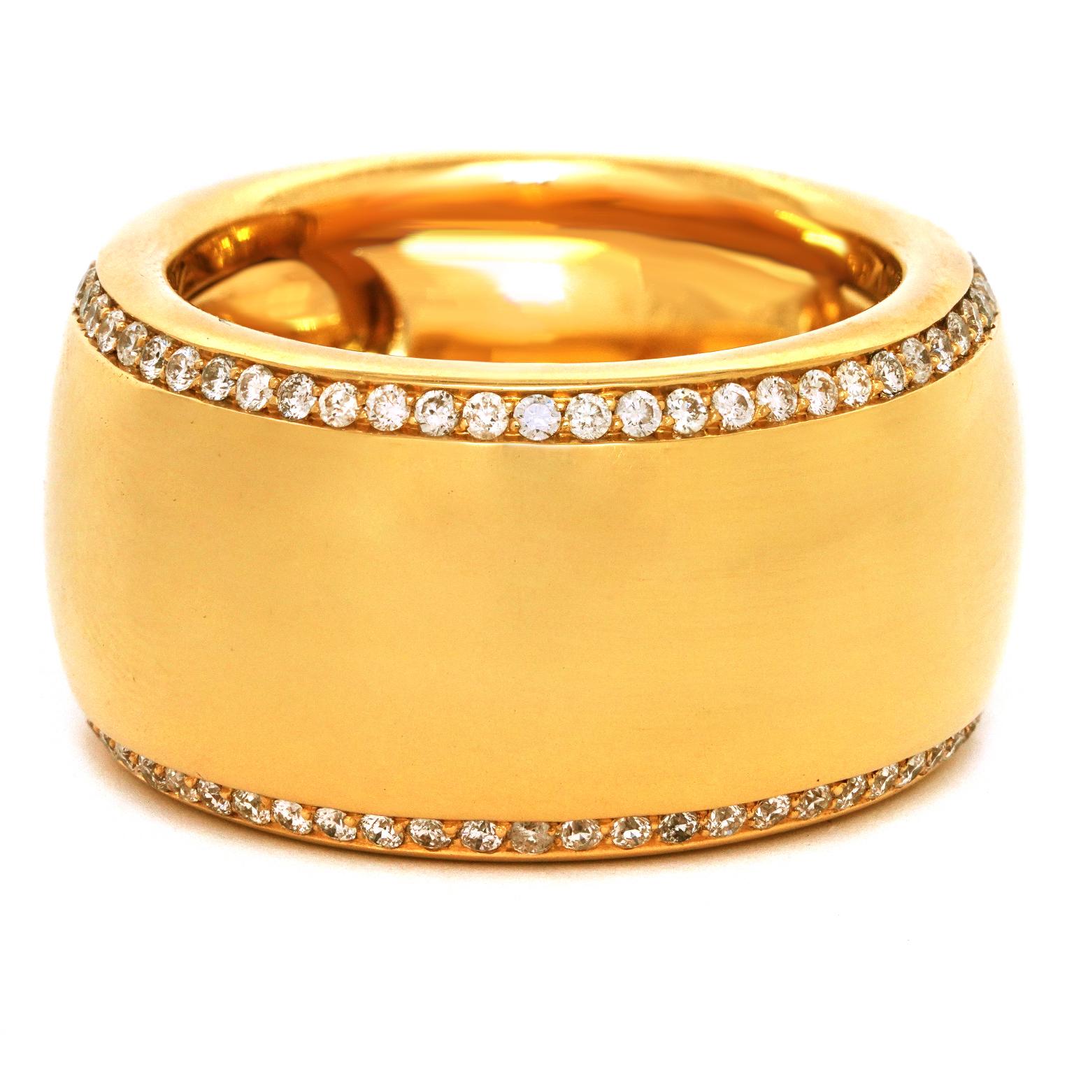 Brilliant Cut Micheletto Diamond-Set Wide Gold Ring For Sale