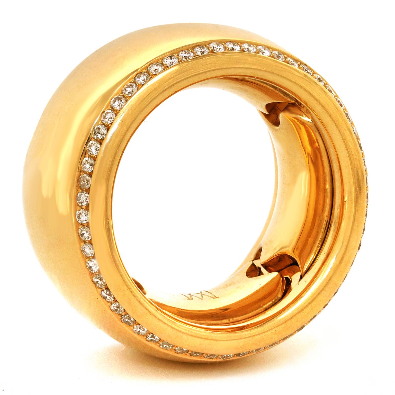 Micheletto Diamond-Set Wide Gold Ring For Sale 2