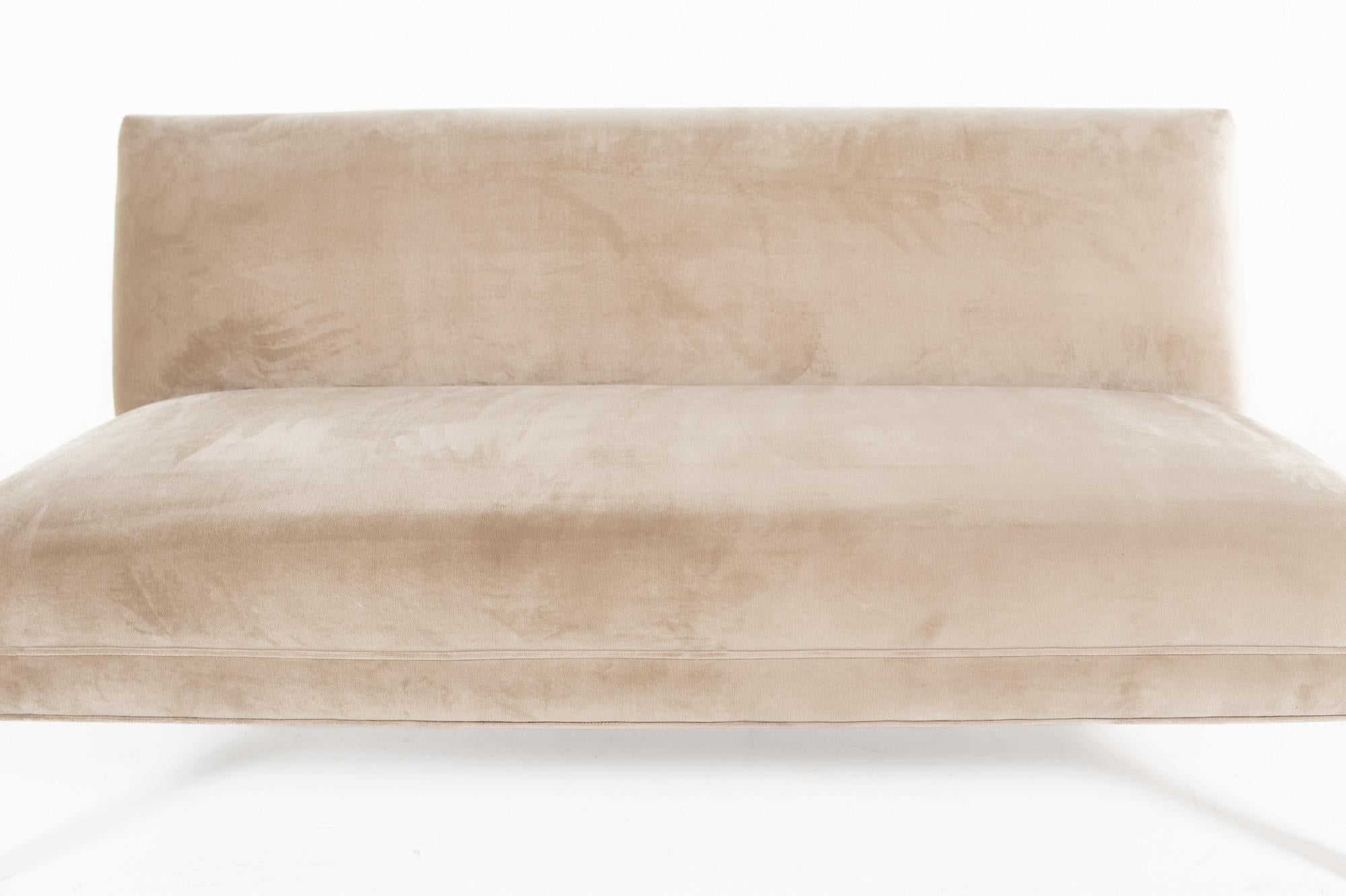Modern Mitchell Gold and Bob Williams Gray Velour Armless Sofa For Sale