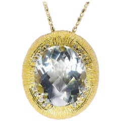 Michelle Abala Lime Quartz and Diamond in 18 Karat Yellow Gold Pendant 7.1 Grams