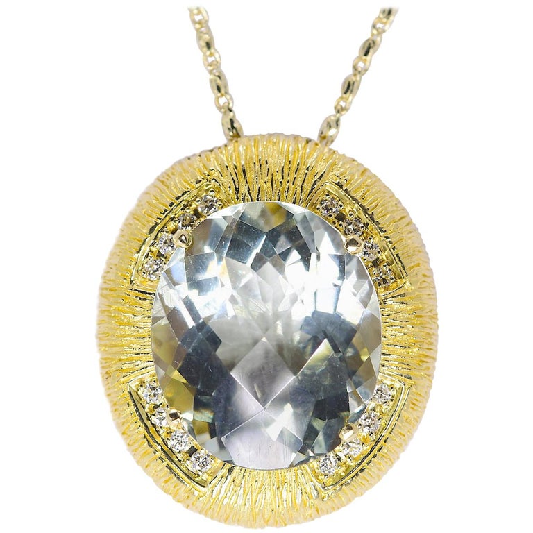 Mic E Abala Lime Quartz And Diamond In 18 Karat Yellow Gold Pendant 7 1 Grams For Sale Mic E Abala Lime Quartz And Diamond In 18 Karat Yellow Gold Pendant 7 1 Grams For Sale