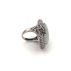 Michelle Albala Sterling Silver Jadeite Ring With Dragon-Inspired Design