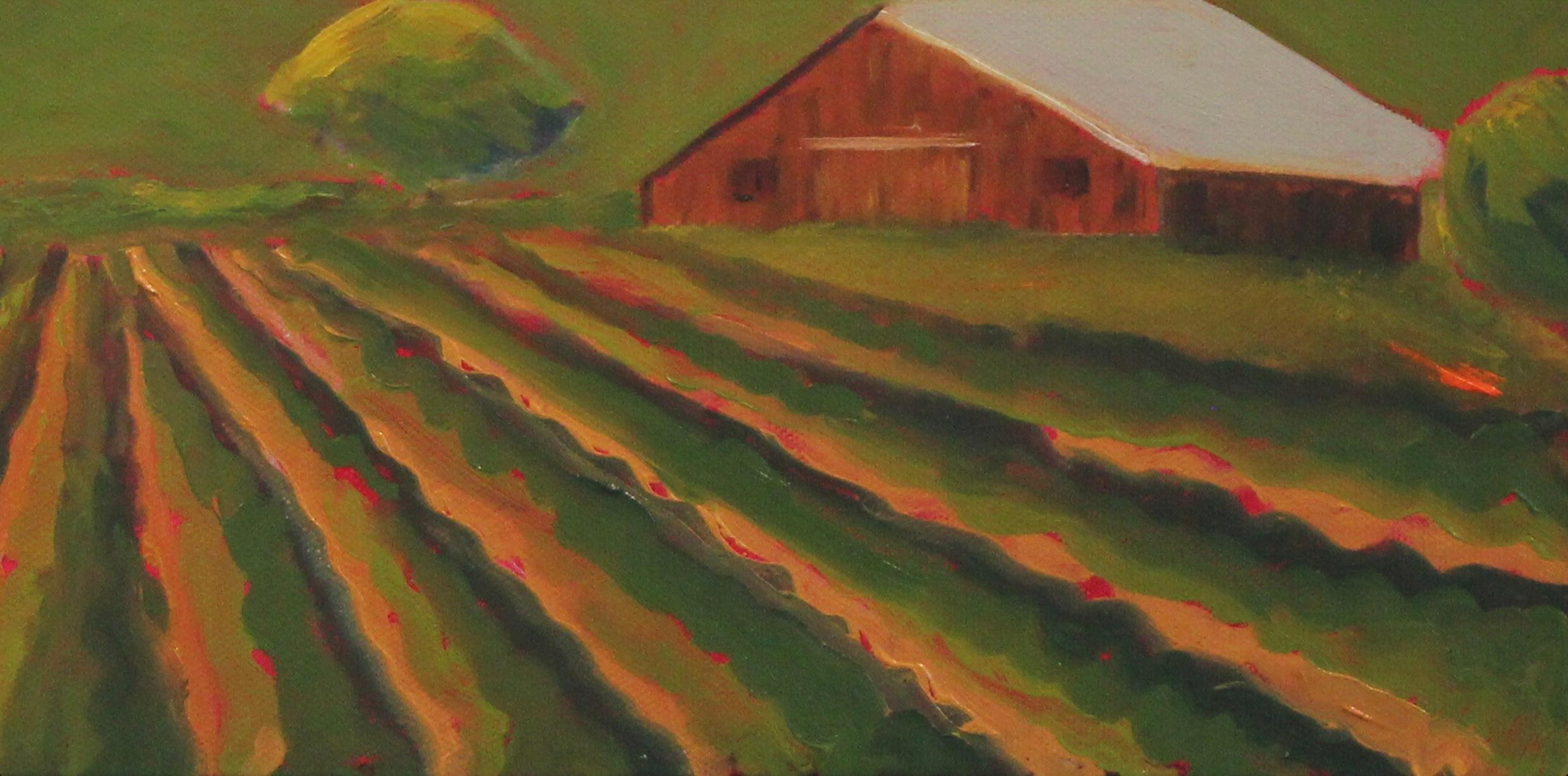 Grange Brown - Marron Landscape Painting par Michelle Andres