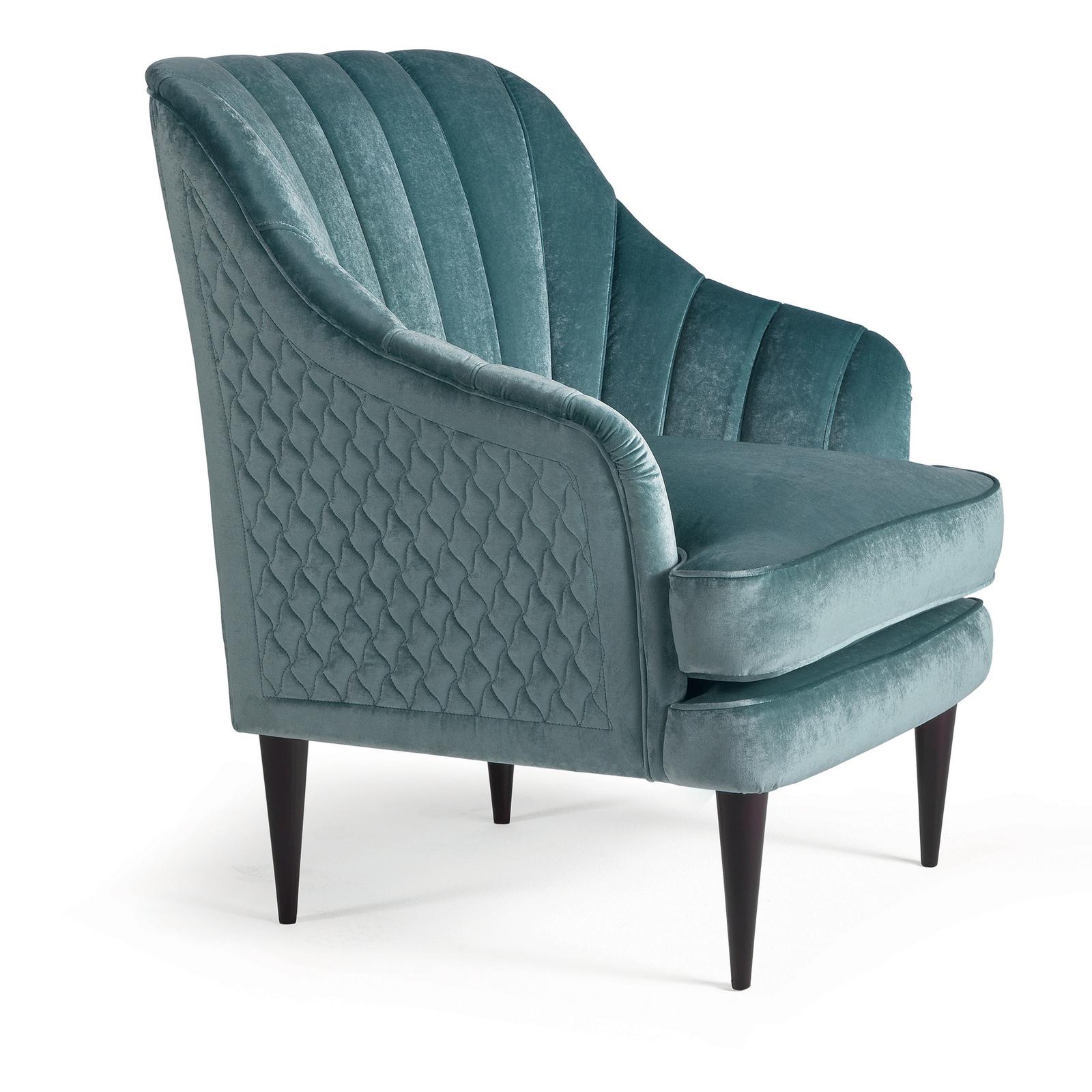 Marked by a sleek silhouette and bold upholstery, this armchair will add a touch of classic glamour to a traditional living room or private study decor. The sinuous lines of the Bergere-inspired frame, evident in the sloping arms, are upholstered in