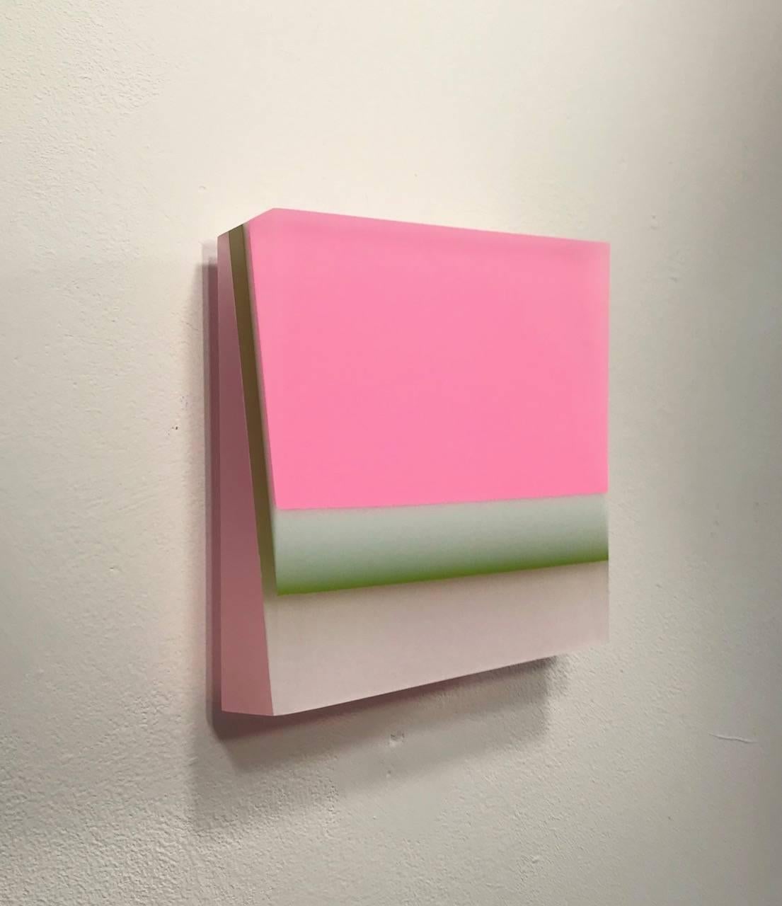 Untitled #12 green and pink- abstract modern translucent mural wall sculpture - Contemporary Mixed Media Art by Michelle Benoit