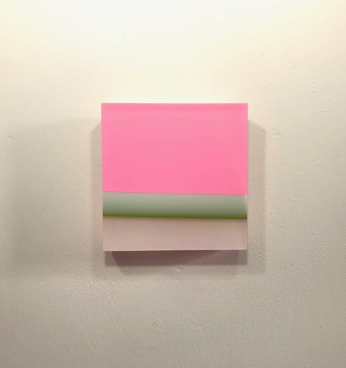 Untitled #12 green and pink- abstract modern translucent mural wall sculpture - Mixed Media Art by Michelle Benoit