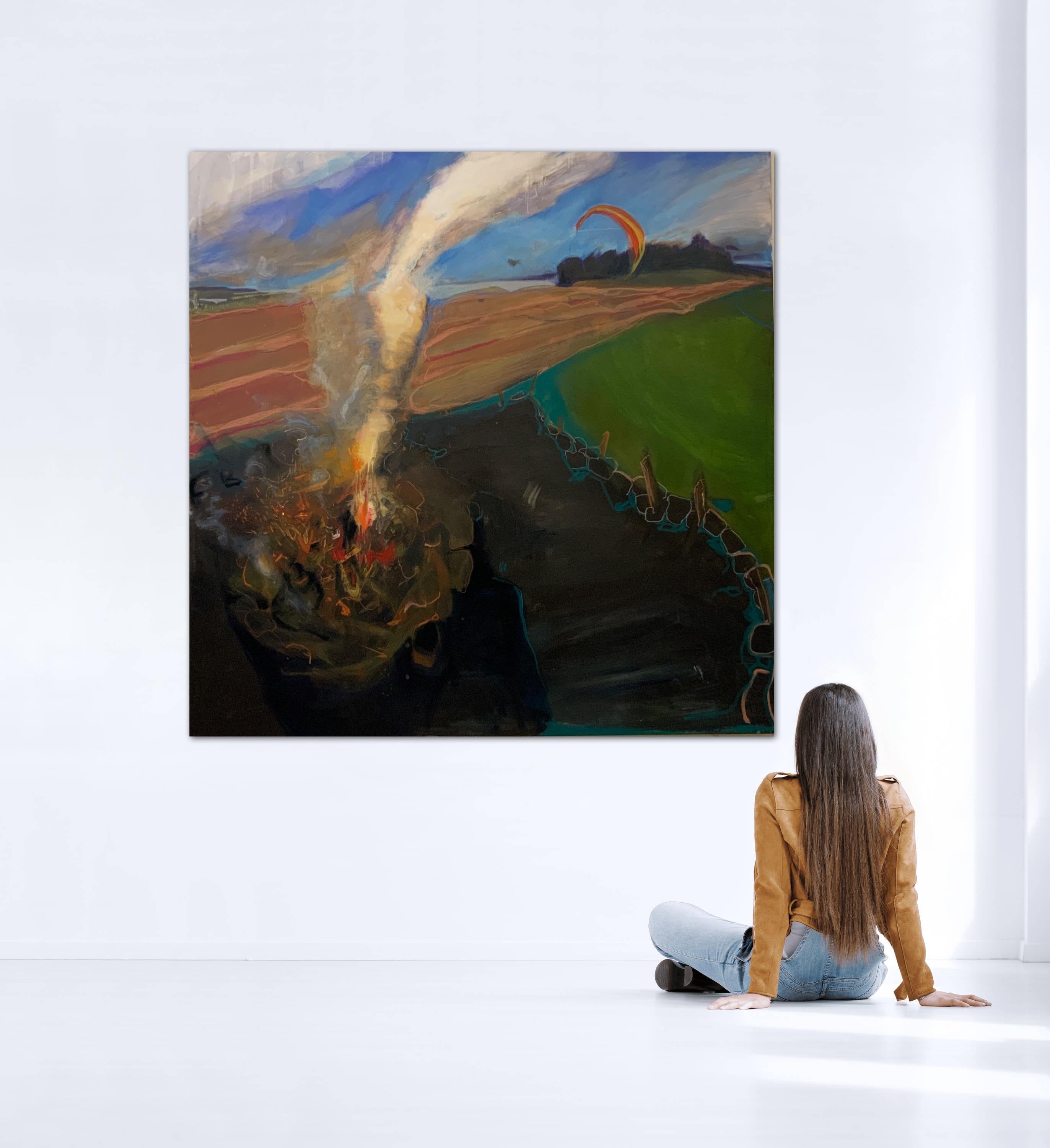 Pittura dell'artista irlandese indiano contemporaneo Olio su tela Flying Nature Freedom in vendita 5