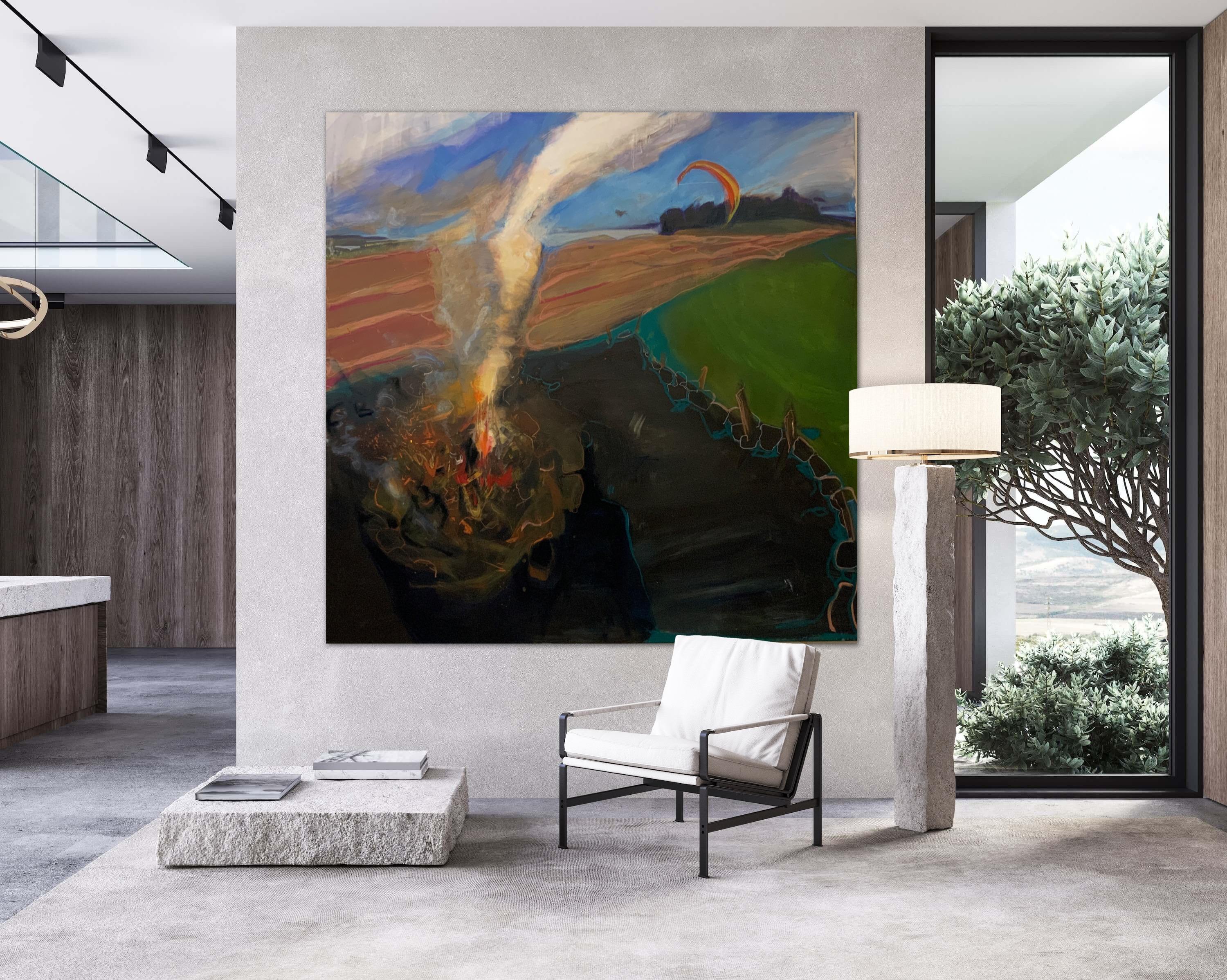 Pittura dell'artista irlandese indiano contemporaneo Olio su tela Flying Nature Freedom in vendita 6