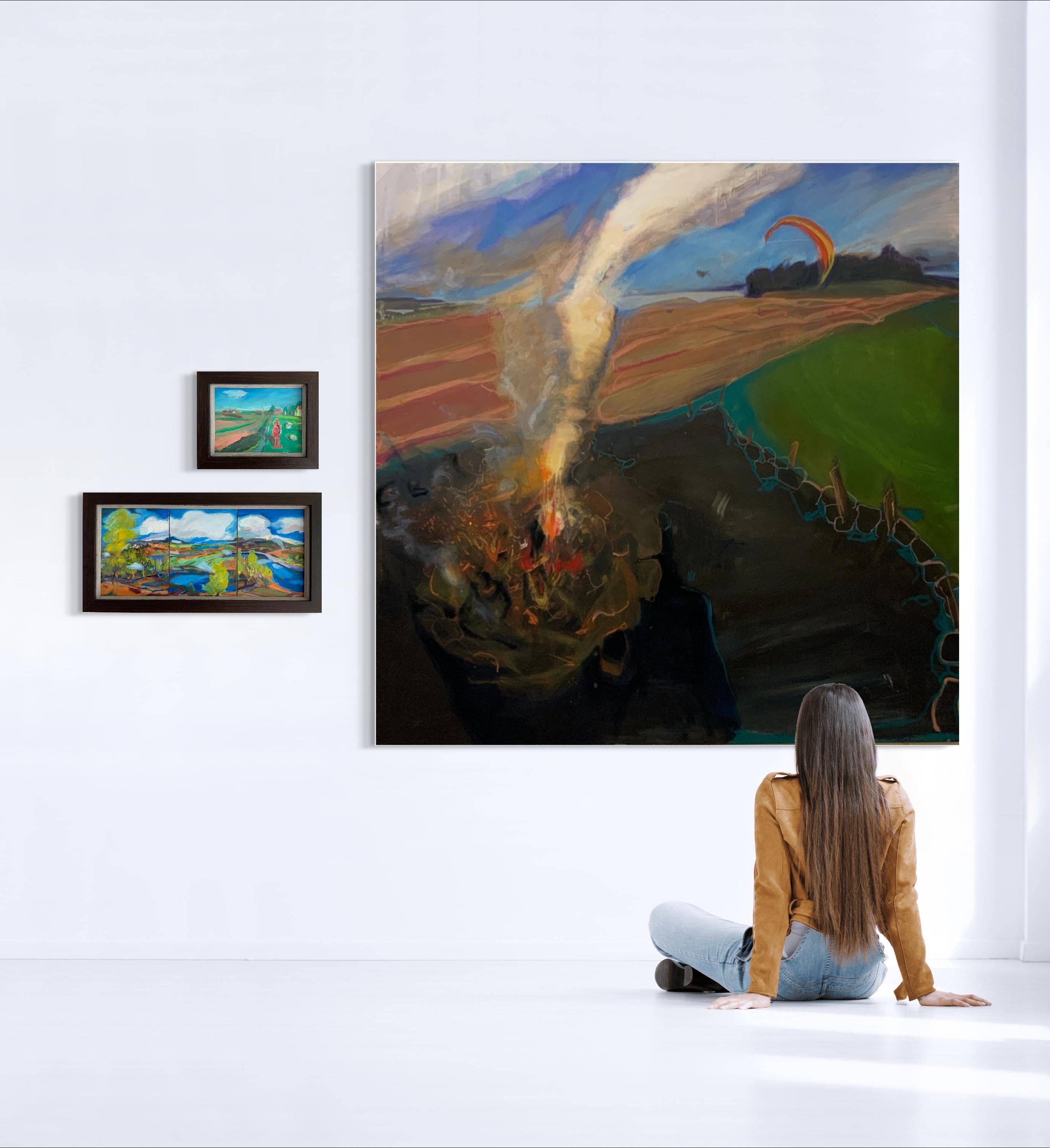 Pittura dell'artista irlandese indiano contemporaneo Olio su tela Flying Nature Freedom in vendita 8