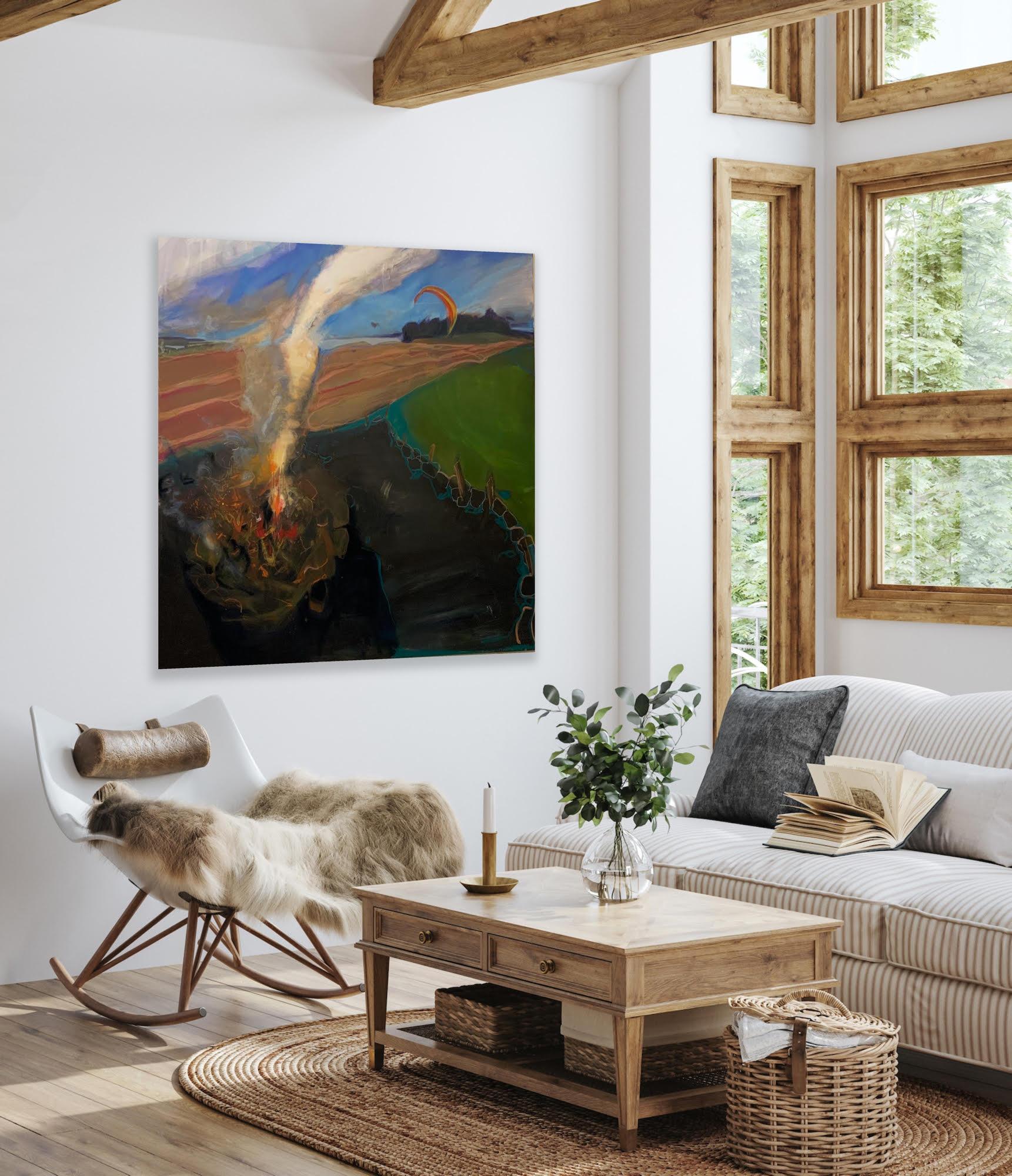 Pittura dell'artista irlandese indiano contemporaneo Olio su tela Flying Nature Freedom in vendita 10