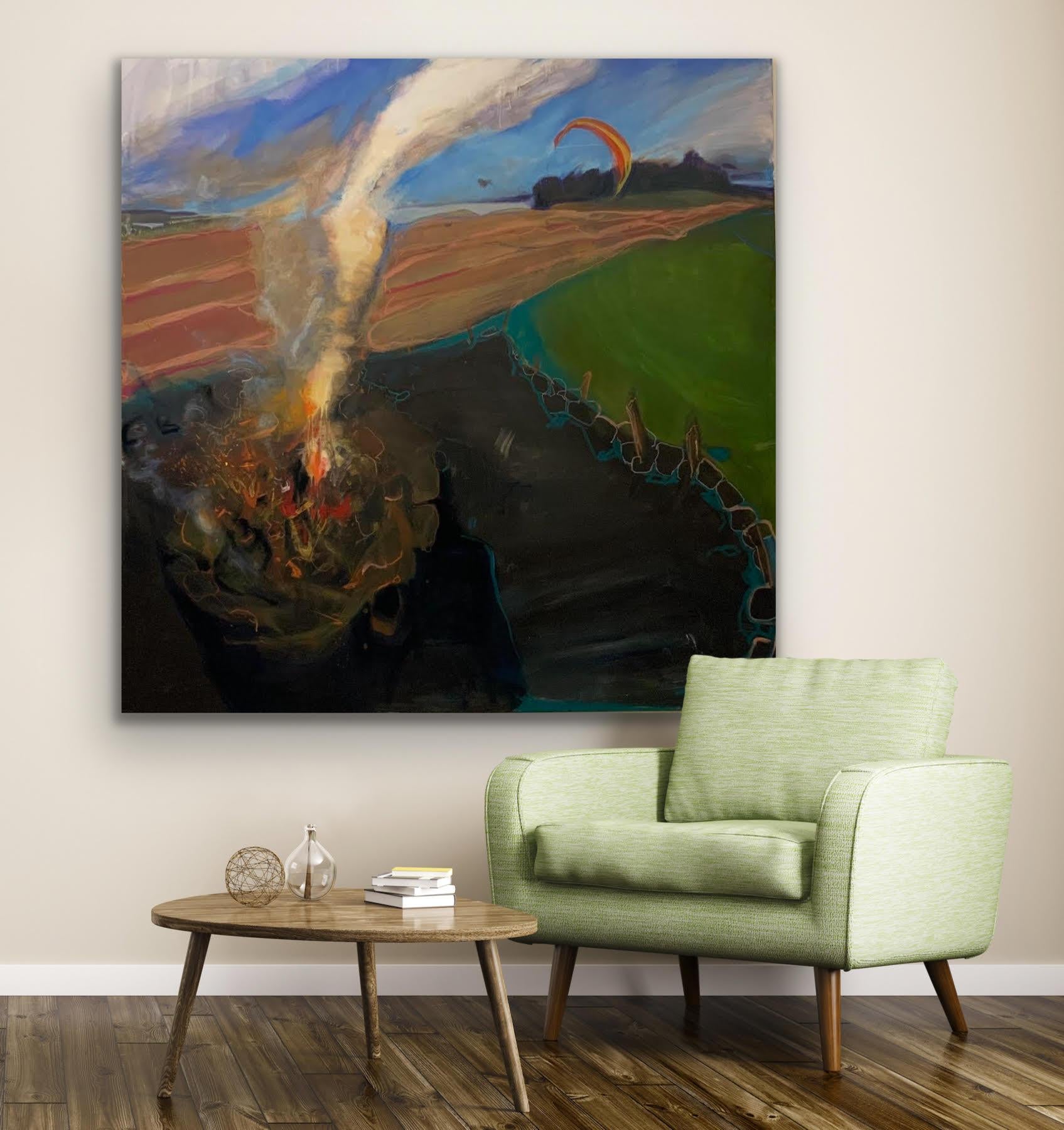 Pittura dell'artista irlandese indiano contemporaneo Olio su tela Flying Nature Freedom in vendita 11