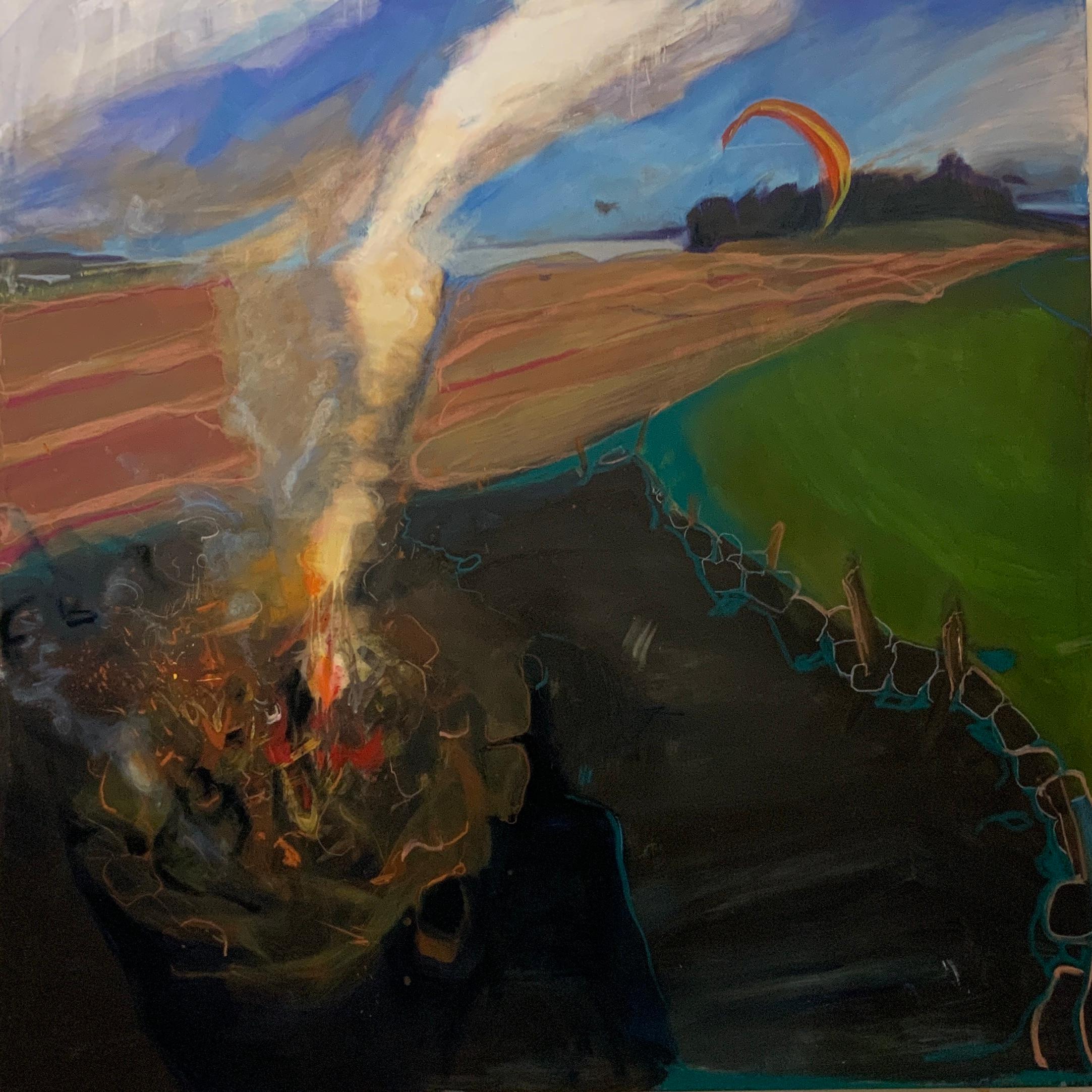 Pittura dell'artista irlandese indiano contemporaneo Olio su tela Flying Nature Freedom