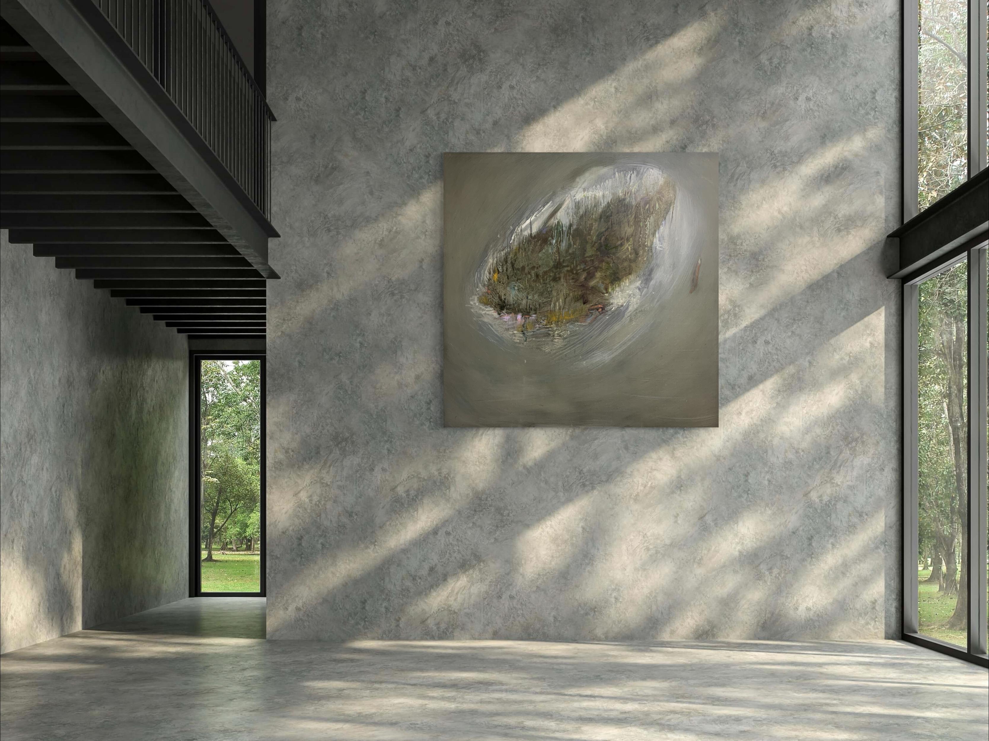 Irish Indian Contemporary Artist Gemälde Öl auf Leinwand Island Ancient Land (Abstrakt), Painting, von Michelle Boyle