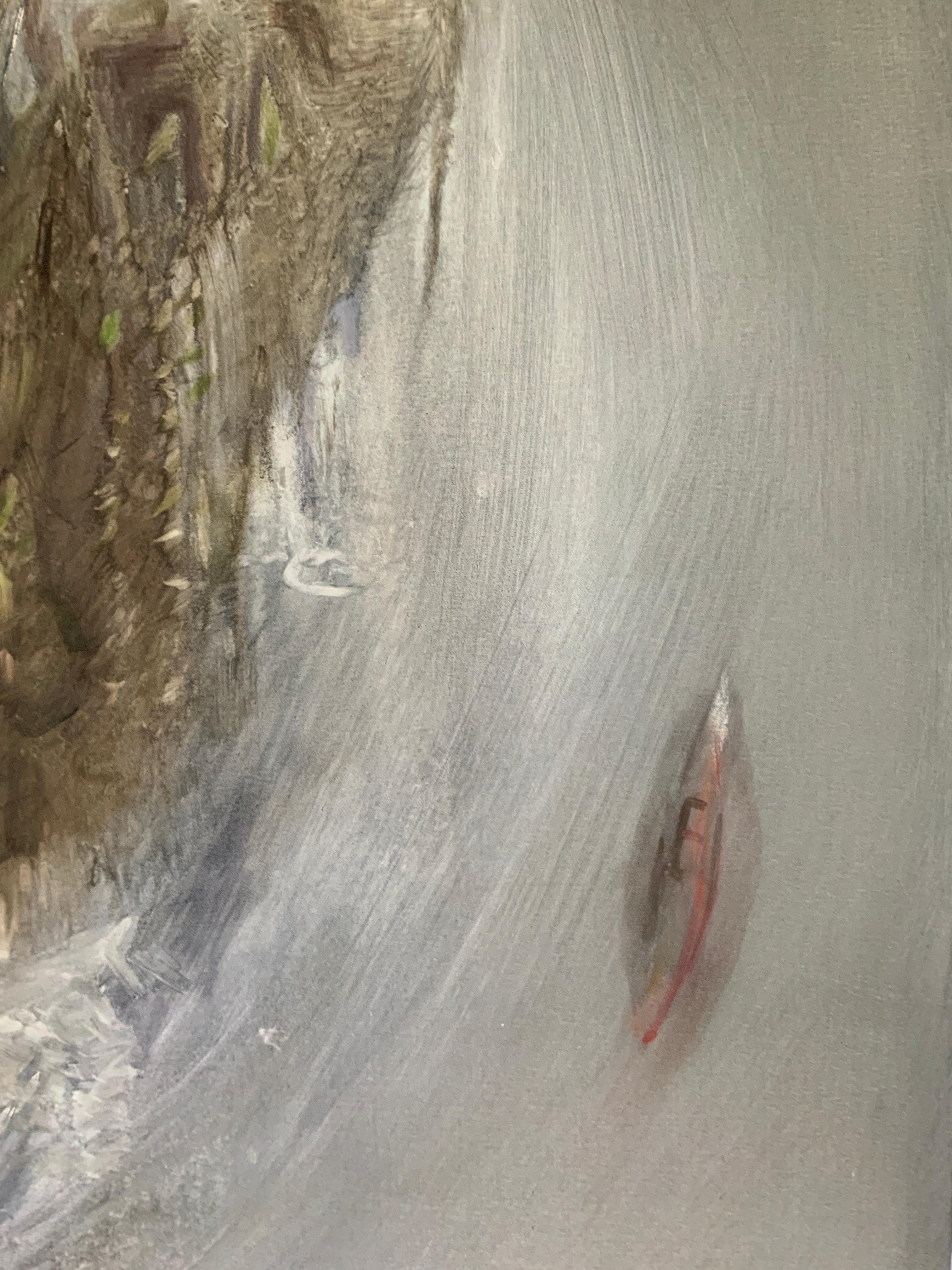 Irish Indian Contemporary Artist Gemälde Öl auf Leinwand Island Ancient Land (Grau), Landscape Painting, von Michelle Boyle