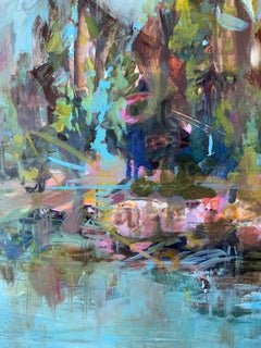 Irish Indian Contemporary artist painting Yellow Boat Oil on Board Sea Blue