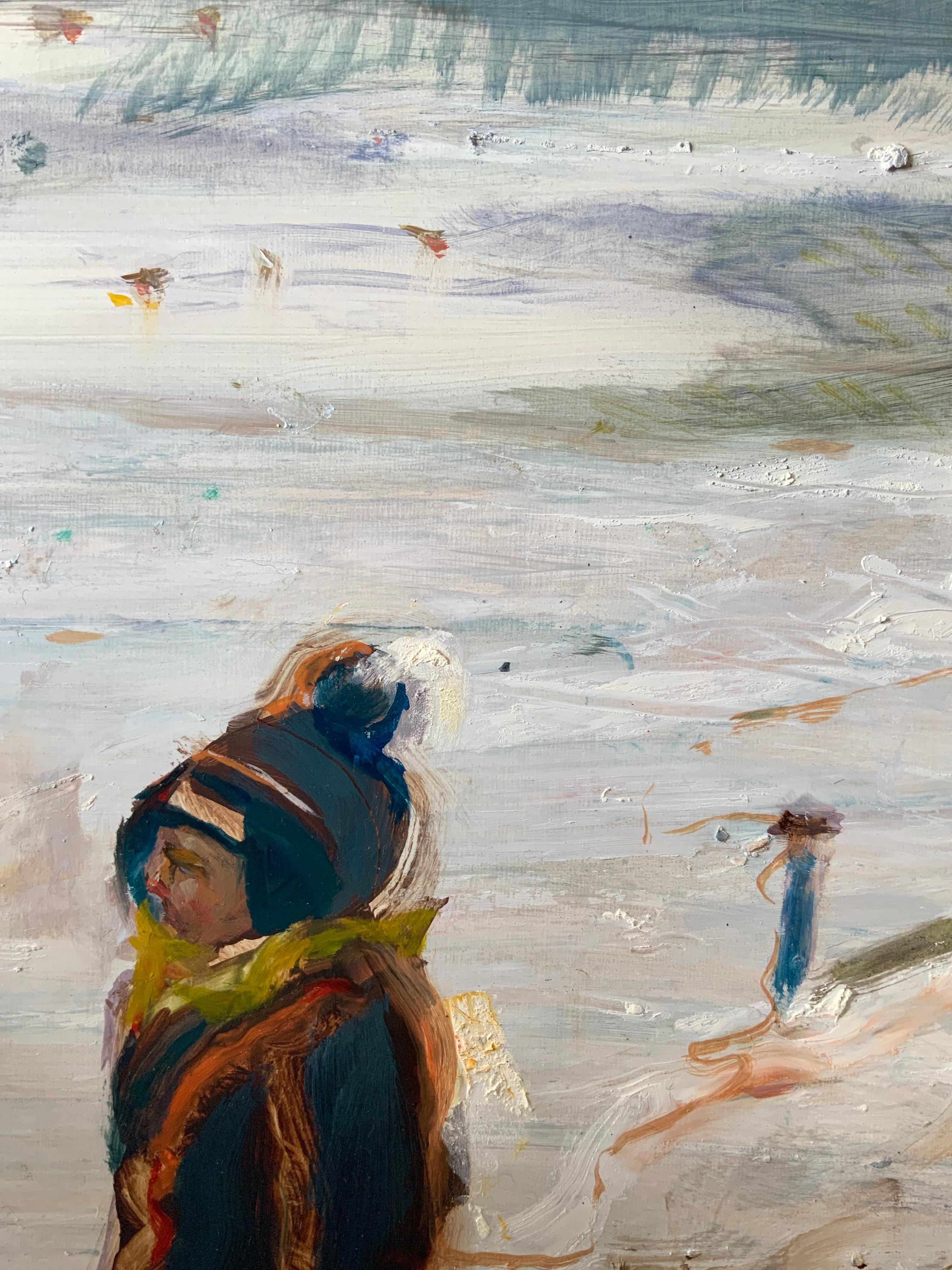 Irish Indian Contemporary Painting Boy Lake Frozen Fairy Bird Boxes Oil on Panel For Sale 8
