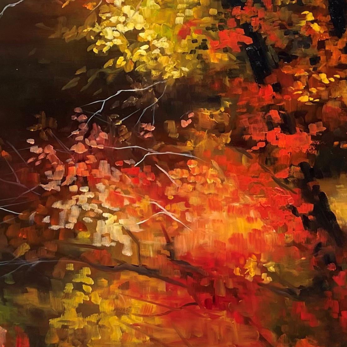 „Herbst Flare“ Herbstlandschaft Ölgemälde mit roten und gelben Blättern, Ölgemälde im Angebot 1