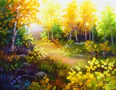 "Magia vespertina" - Pintura al óleo de un colorido paisaje otoñal