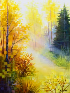 Michelle Condrat - "Golden Light" Abstracted Forest Landscape, Oil Painting on Panel "Golden Light" Abstracted Forest Landscape, Oil Painting on Panel